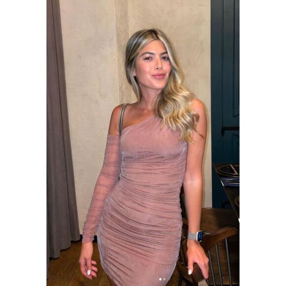 ZARA FITTED ASYMMETRIC DRAPED ORGANZA MINI DRESS - Picture 2 of 9